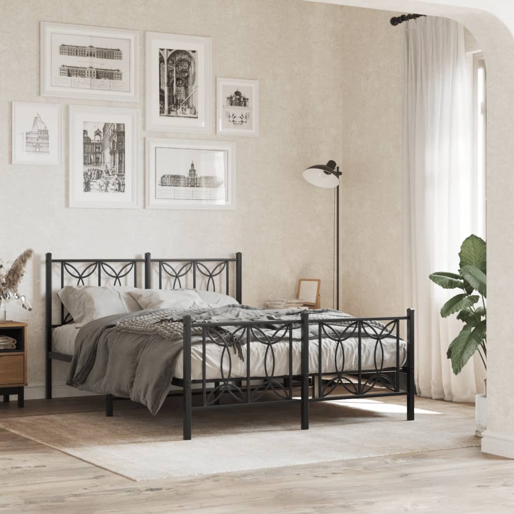 Metal Bed Frame Without Mattress With Footboard Black 140X190Cm