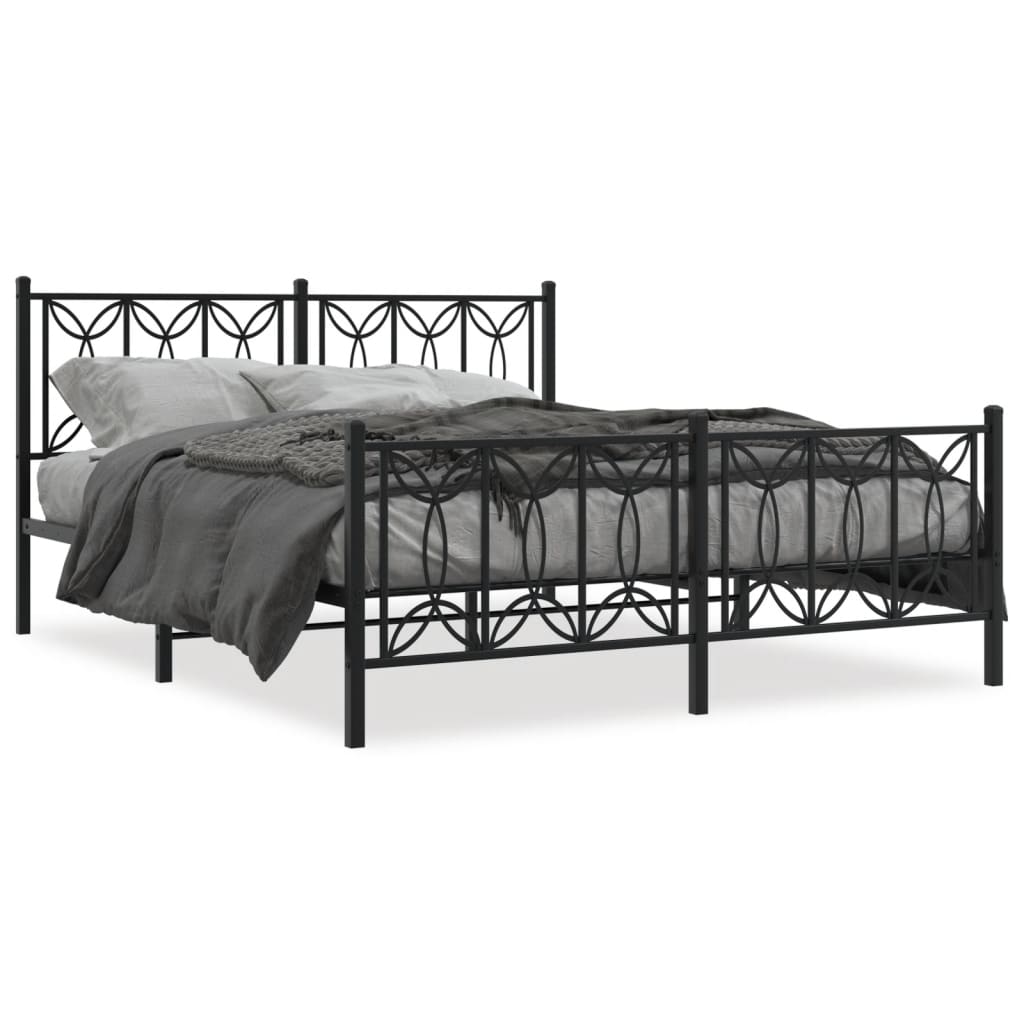 Metal Bed Frame Without Mattress With Footboard Black 150X200Cm