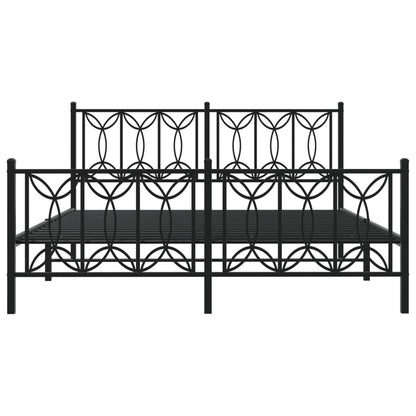 Metal Bed Frame Without Mattress With Footboard Black 150X200Cm