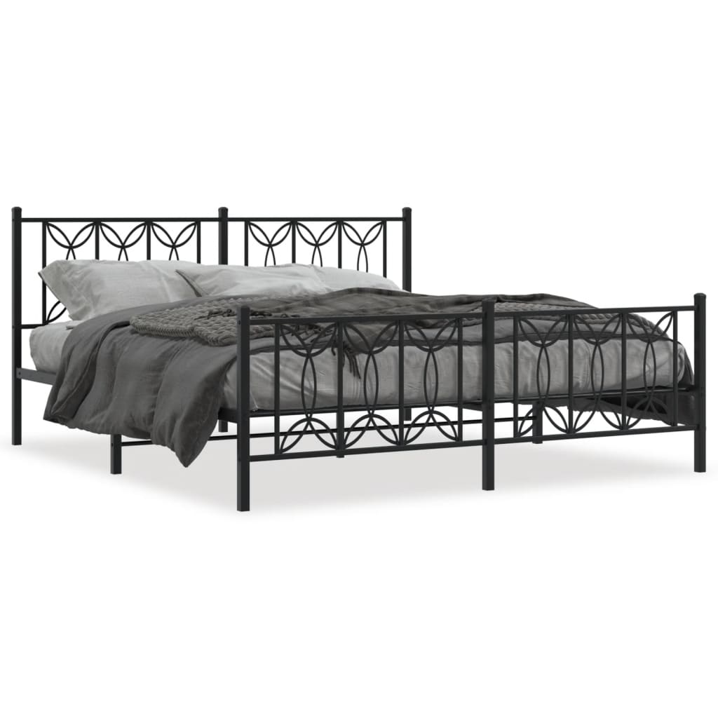 Metal Bed Frame Without Mattress With Footboard Black 183X213Cm