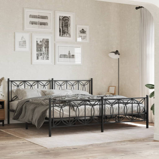 Metal Bed Frame Without Mattress With Footboard Black 193X203Cm