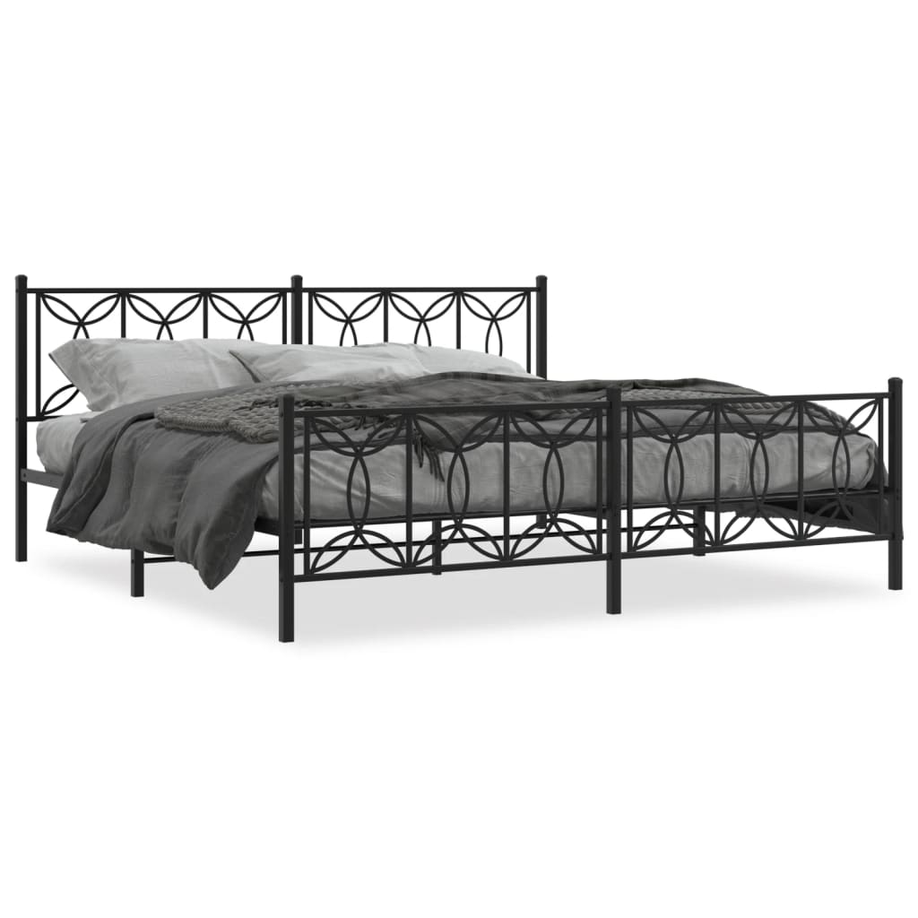 Metal Bed Frame Without Mattress With Footboard Black 200X200Cm