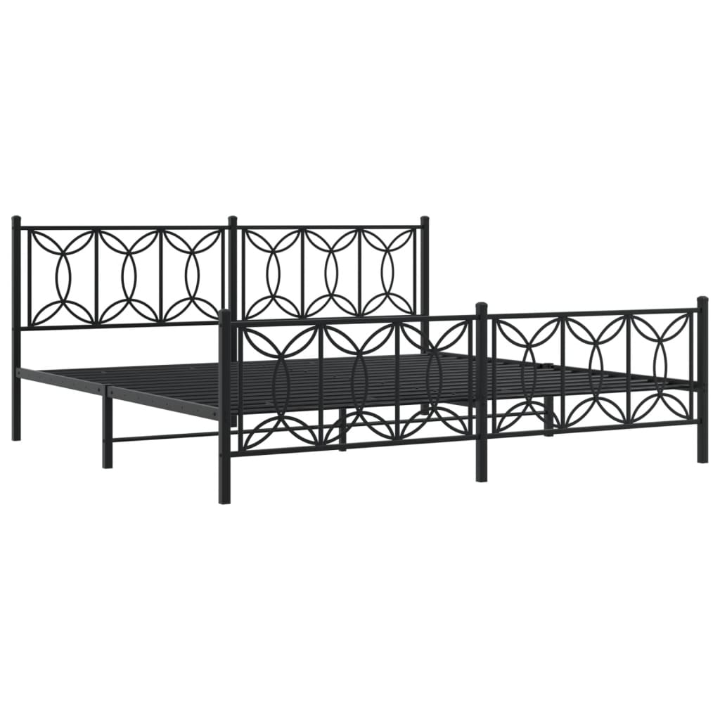 Metal Bed Frame Without Mattress With Footboard Black 200X200Cm