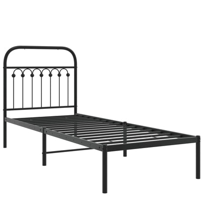 Metal Bed Frame Without Mattress With Headboard Black 75X190Cm