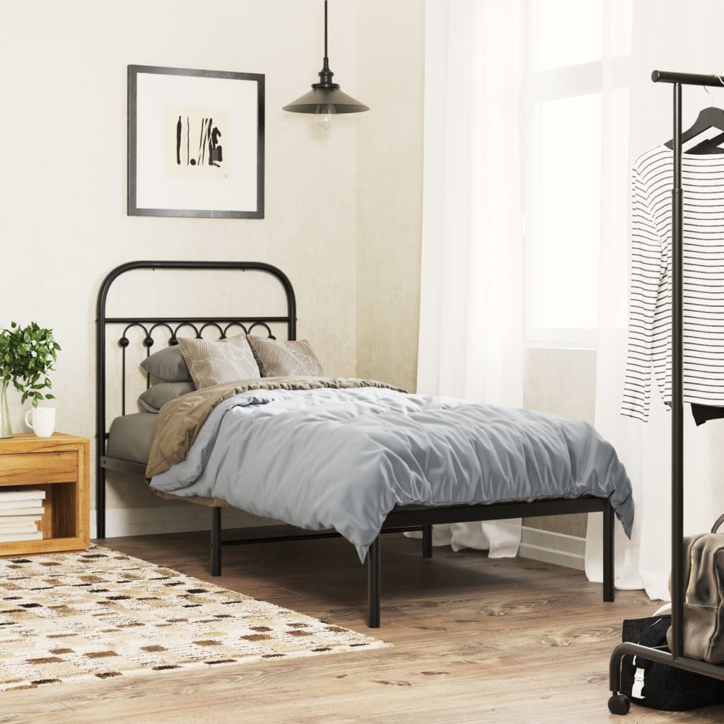 Metal Bed Frame Without Mattress With Headboard Black 75X190Cm