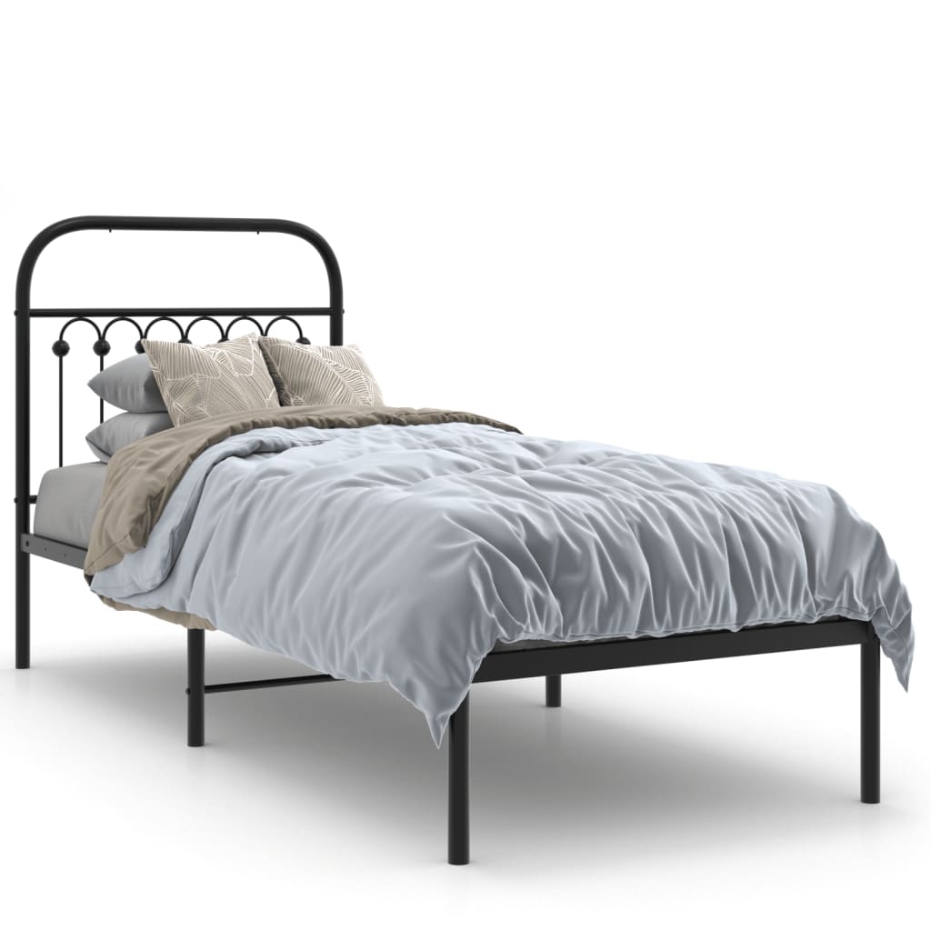 Metal Bed Frame Without Mattress With Headboard Black 80X200Cm