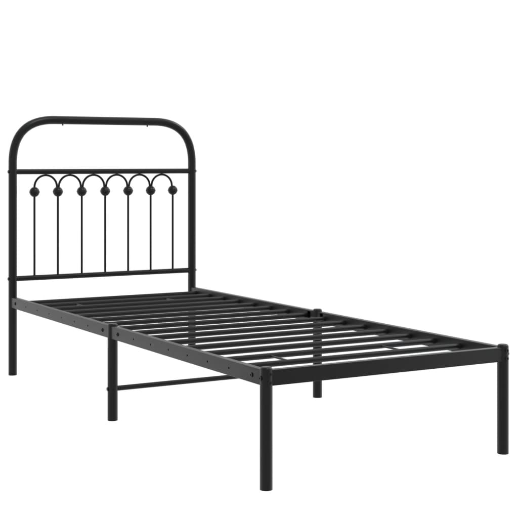 Metal Bed Frame Without Mattress With Headboard Black 80X200Cm