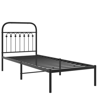 Metal Bed Frame Without Mattress With Headboard Black 80X200Cm