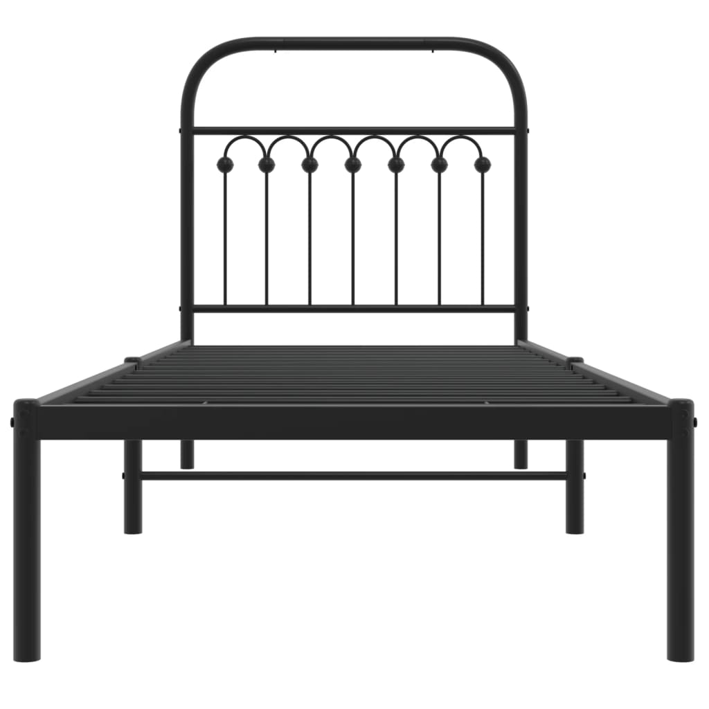 Metal Bed Frame Without Mattress With Headboard Black 80X200Cm