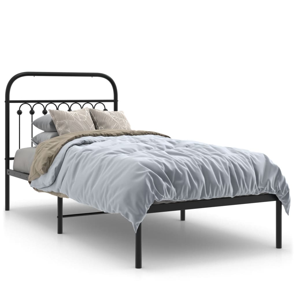 Metal Bed Frame Without Mattress With Headboard Black 90X190Cm