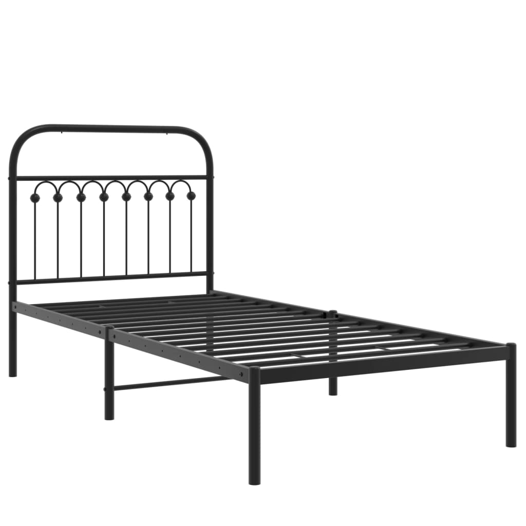 Metal Bed Frame Without Mattress With Headboard Black 90X190Cm