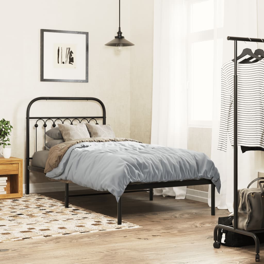 Metal Bed Frame Without Mattress With Headboard Black 90X190Cm