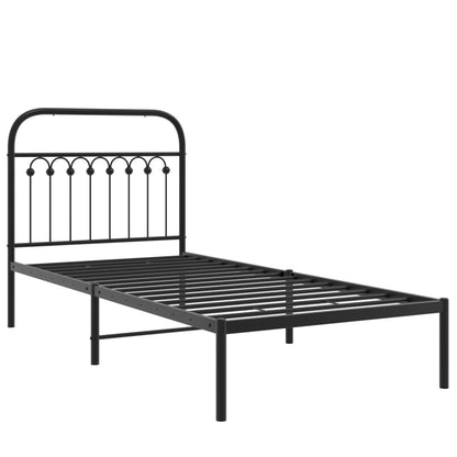 Metal Bed Frame Without Mattress With Headboard Black 90X200Cm