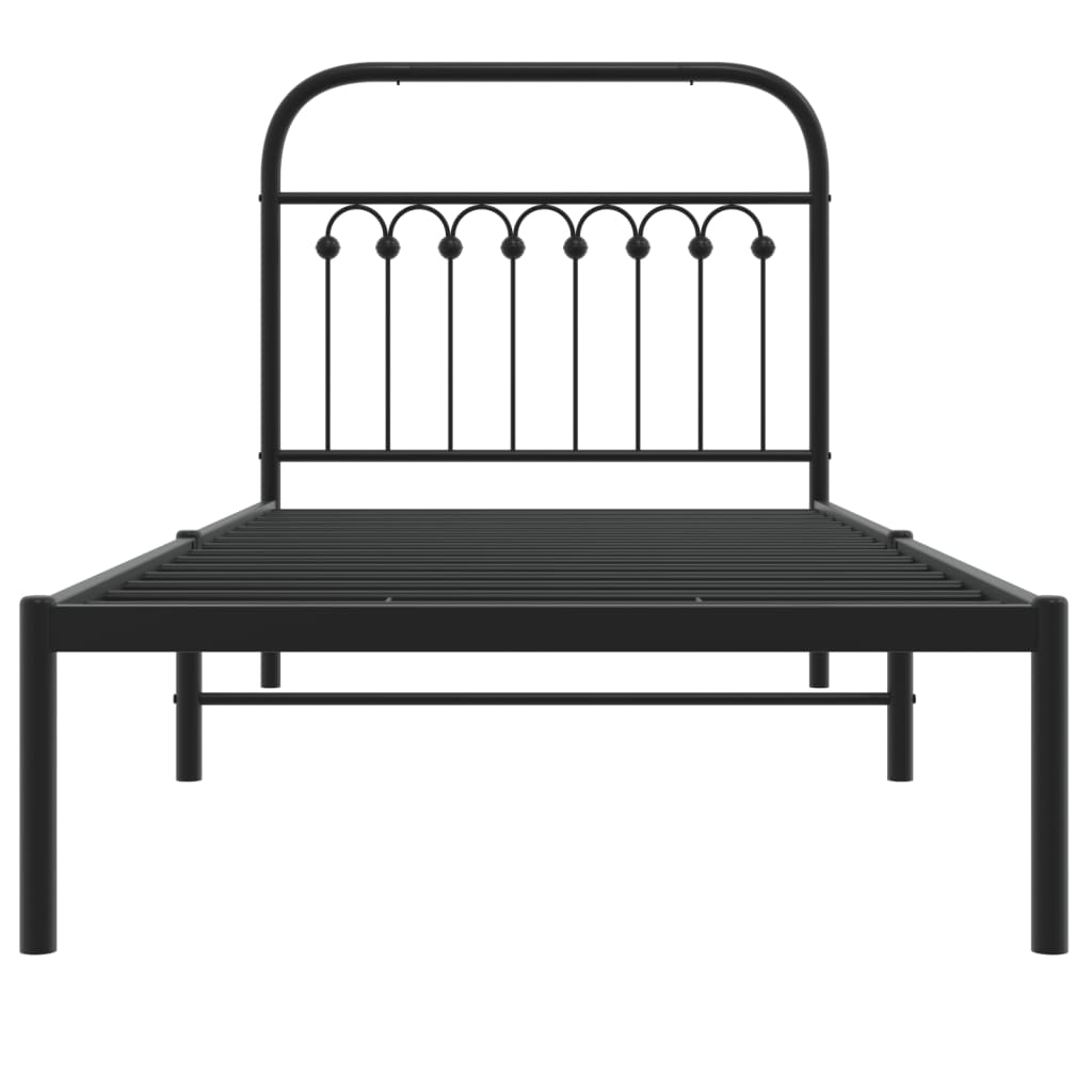 Metal Bed Frame Without Mattress With Headboard Black 90X200Cm