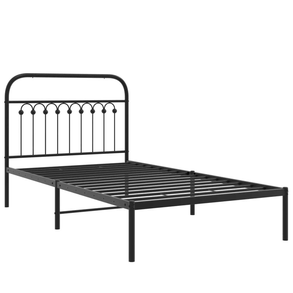 Metal Bed Frame Without Mattress With Headboard Black 100X190Cm