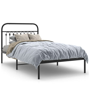 Metal Bed Frame Without Mattress With Headboard Black 100X200Cm