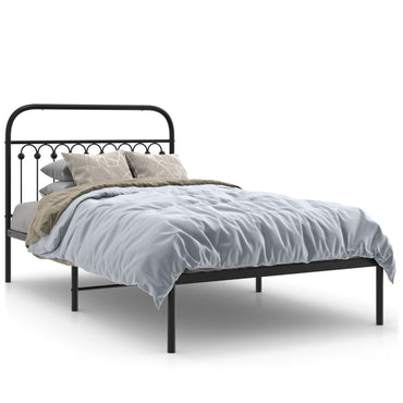 Metal Bed Frame Without Mattress With Headboard Black 107X203Cm