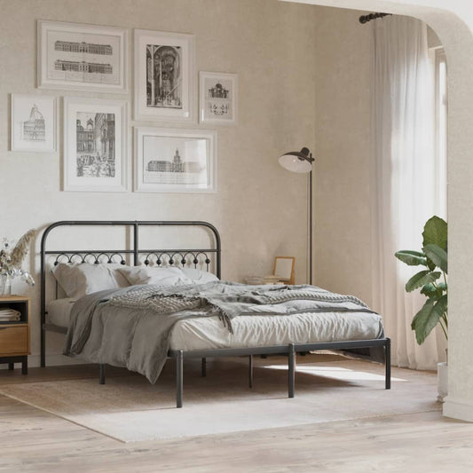 Metal Bed Frame Without Mattress With Headboard Black 135X190Cm