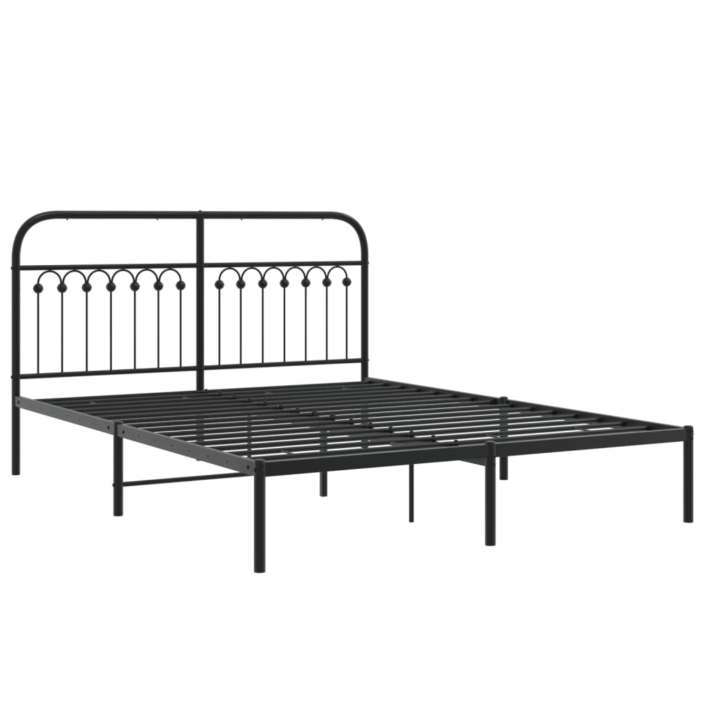 Metal Bed Frame Without Mattress With Headboard Black 160X200Cm