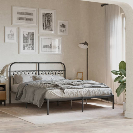 Metal Bed Frame Without Mattress With Headboard Black 160X200Cm