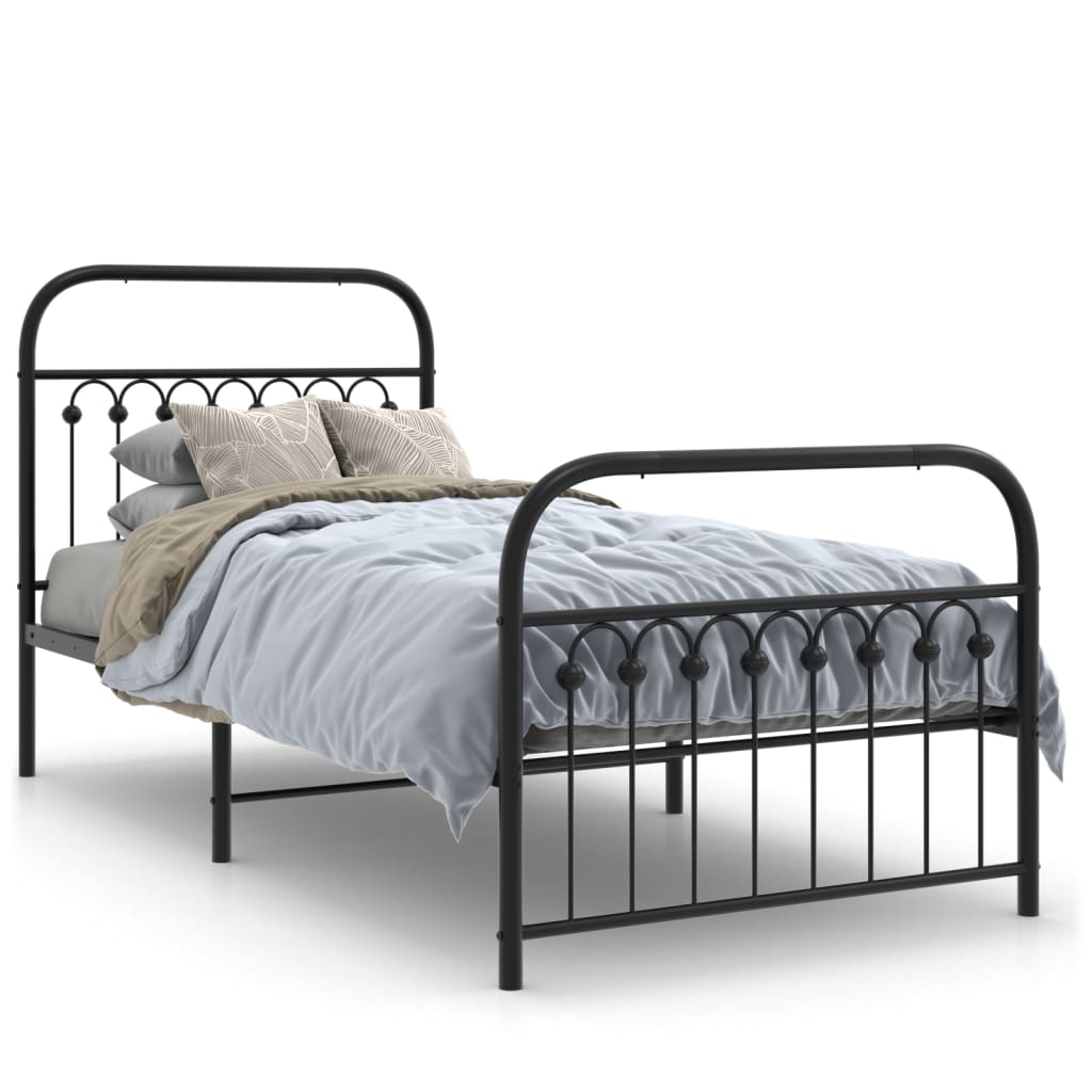 Metal Bed Frame Without Mattress With Footboard Black 90X190Cm