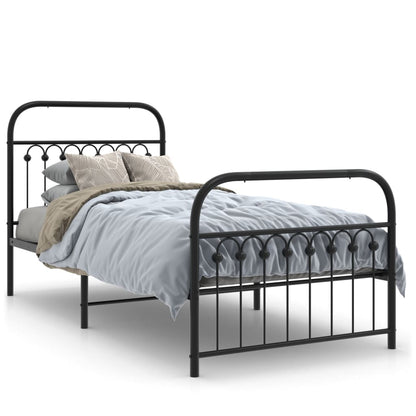 Metal Bed Frame Without Mattress With Footboard Black 90X200Cm