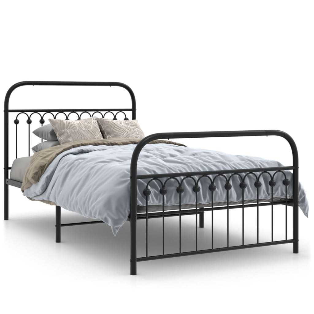 Metal Bed Frame Without Mattress With Footboard Black 107X203Cm