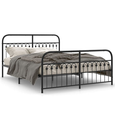 Metal Bed Frame Without Mattress With Footboard Black 150X200Cm