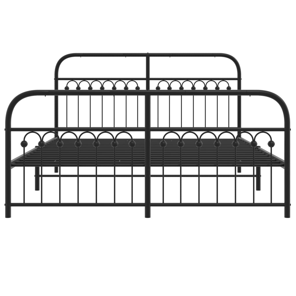 Metal Bed Frame Without Mattress With Footboard Black 150X200Cm