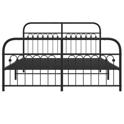 Metal Bed Frame Without Mattress With Footboard Black 150X200Cm