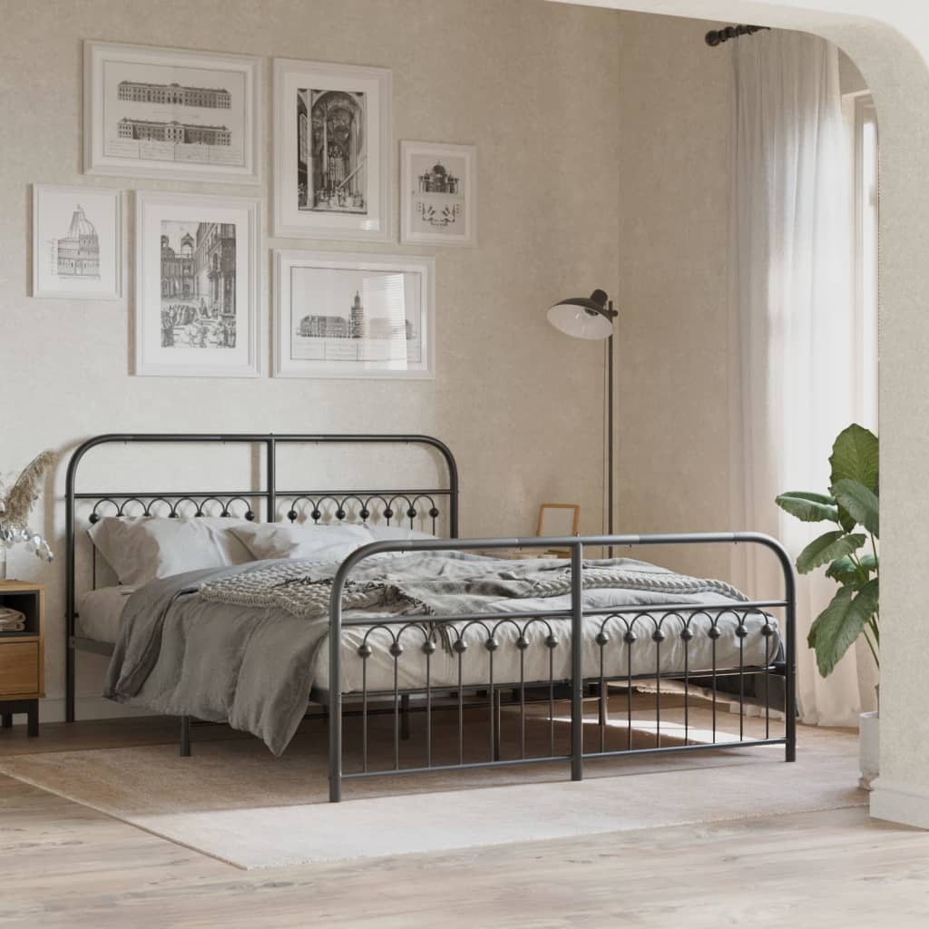 Metal Bed Frame Without Mattress With Footboard Black 150X200Cm