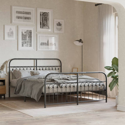 Metal Bed Frame Without Mattress With Footboard Black 160X200Cm