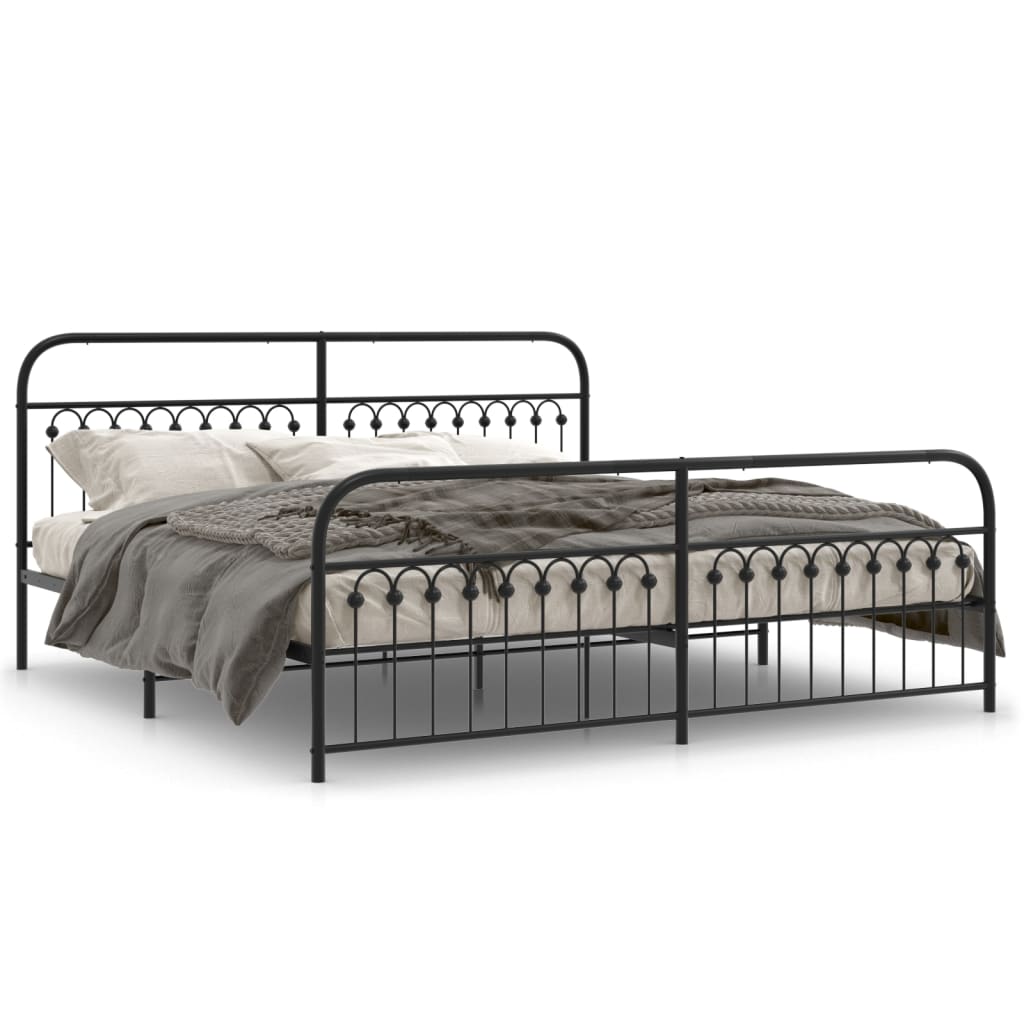 Metal Bed Frame Without Mattress With Footboard Black 200X200Cm