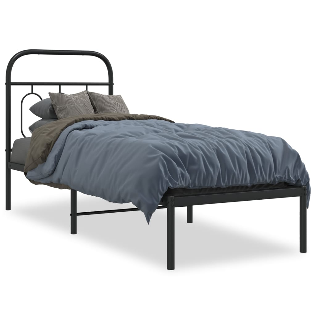 Metal Bed Frame Without Mattress With Headboard Black 75X190Cm