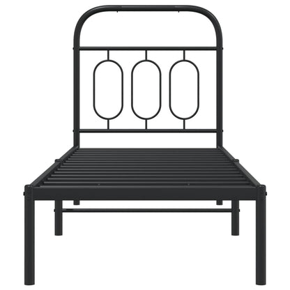 Metal Bed Frame Without Mattress With Headboard Black 75X190Cm