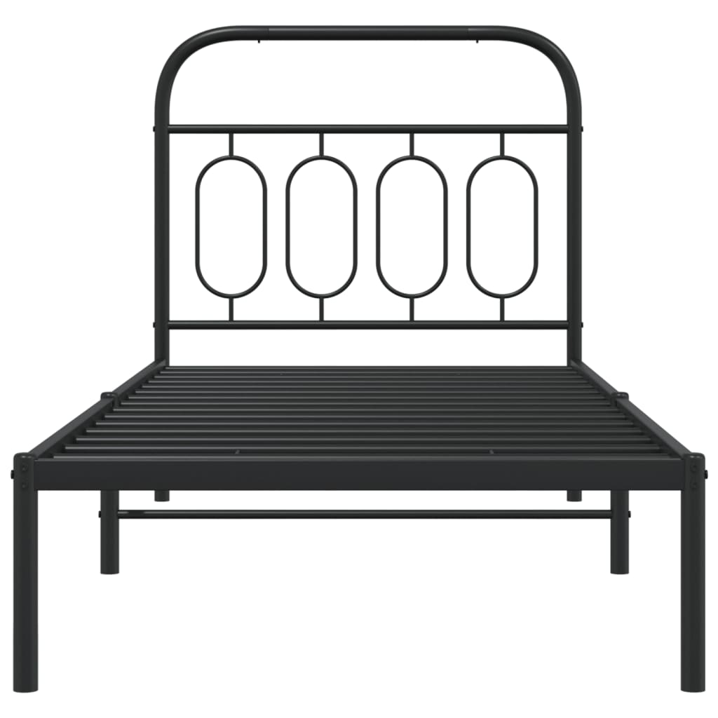 Metal Bed Frame Without Mattress With Headboard Black 80X200Cm