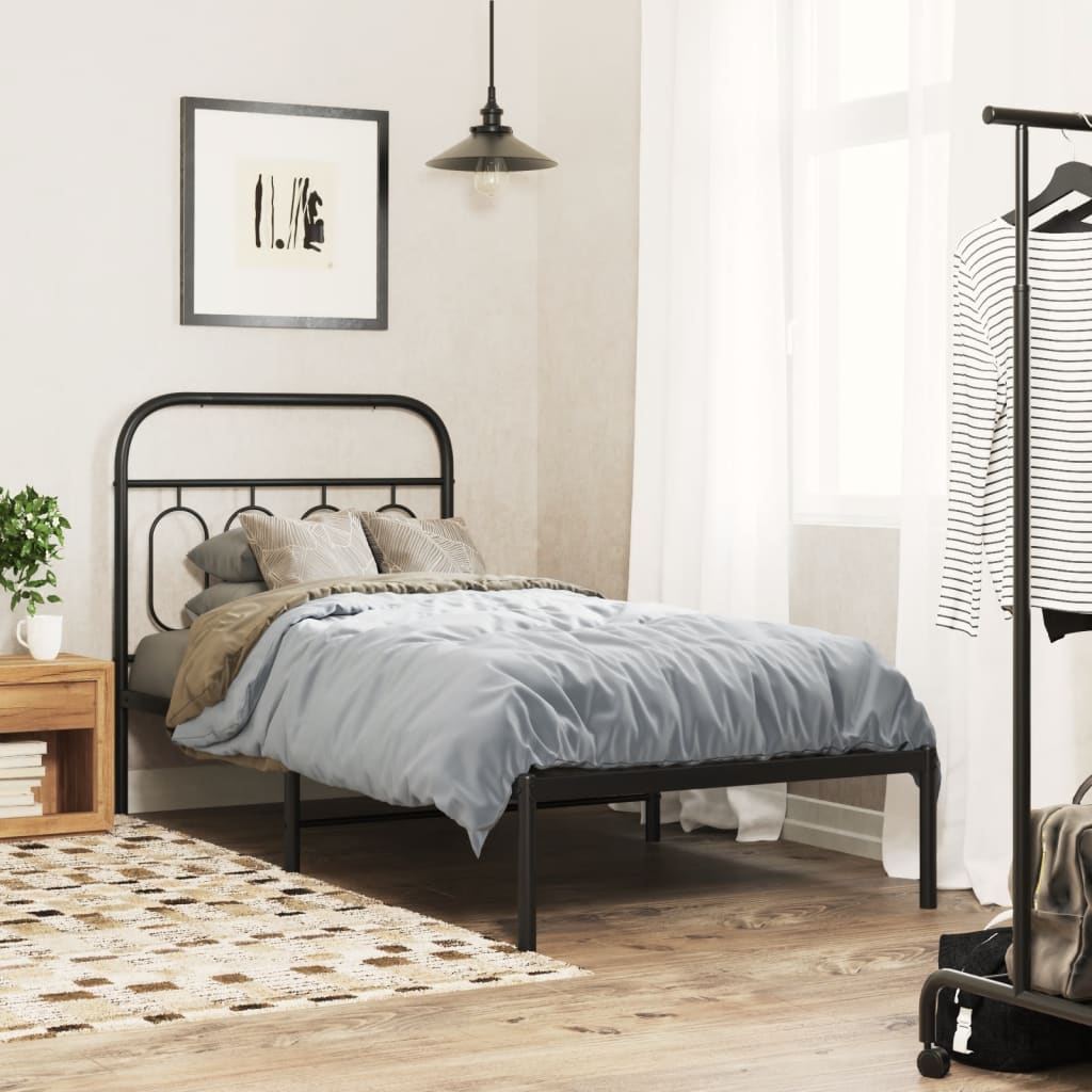 Metal Bed Frame Without Mattress With Headboard Black 80X200Cm