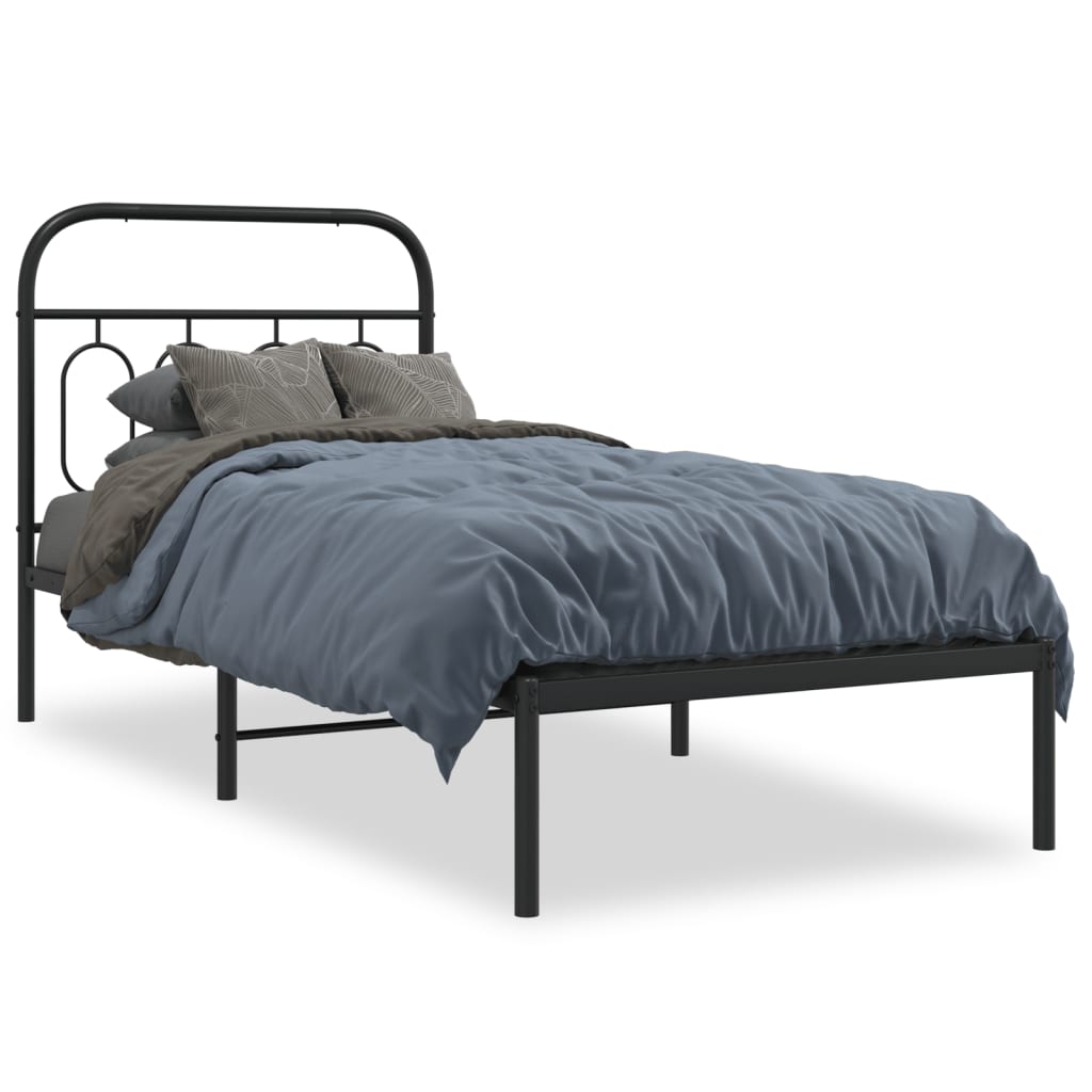 Metal Bed Frame Without Mattress With Headboard Black 90X190Cm