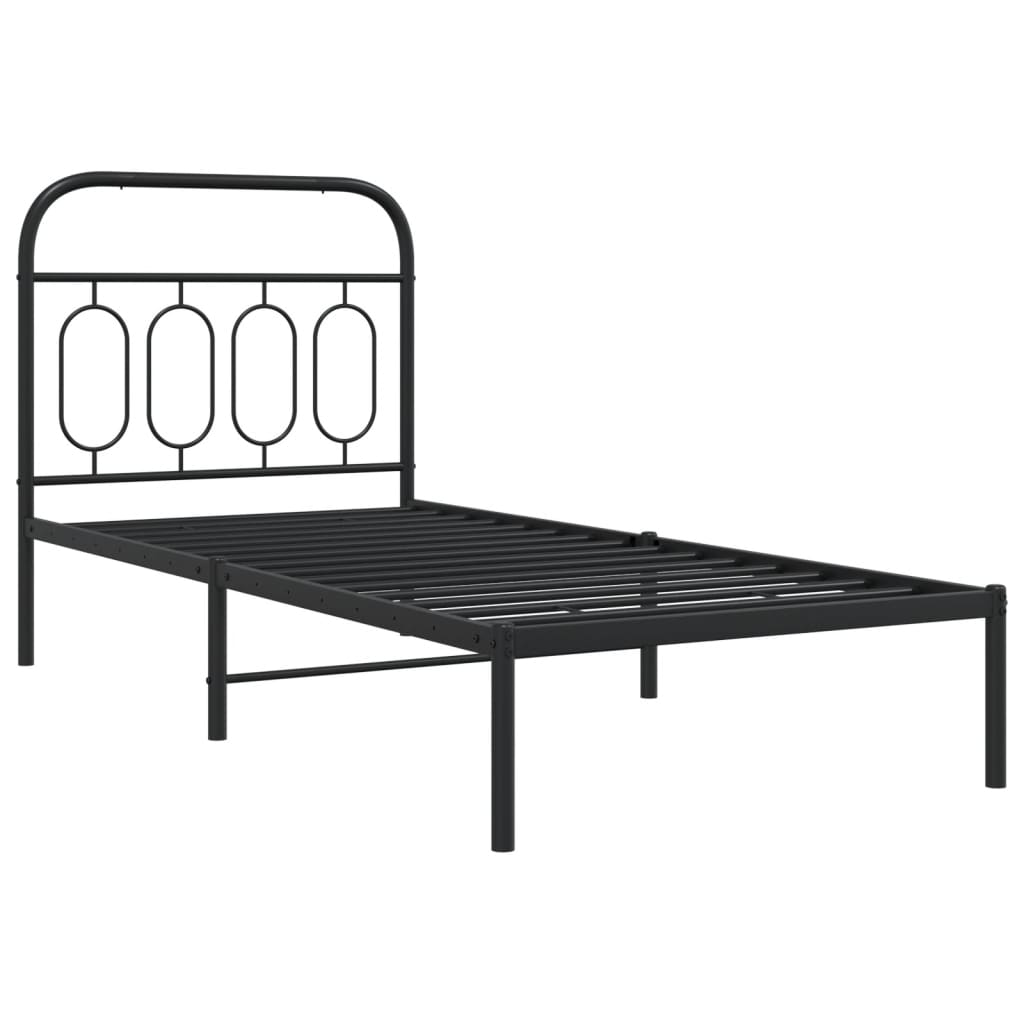 Metal Bed Frame Without Mattress With Headboard Black 90X190Cm