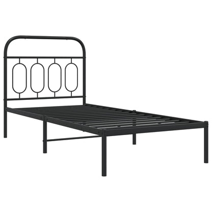 Metal Bed Frame Without Mattress With Headboard Black 90X200Cm