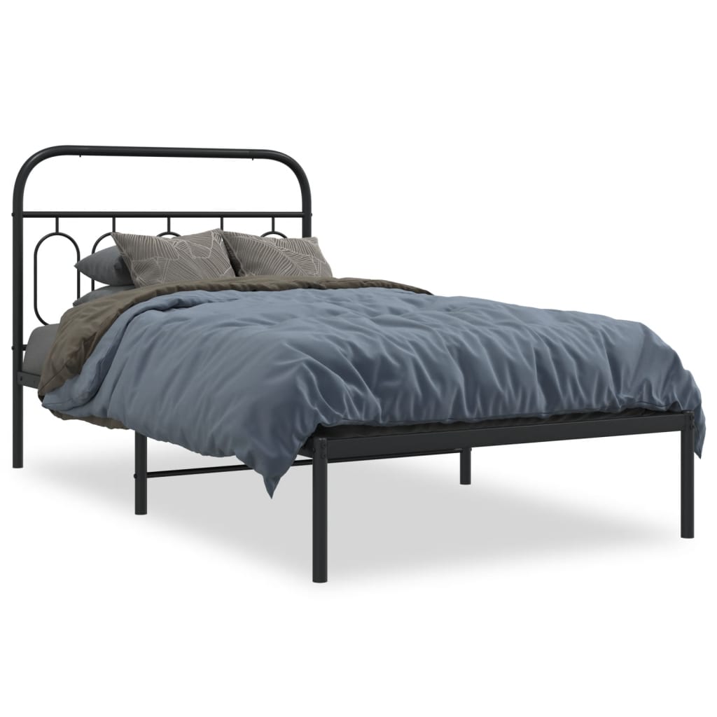 Metal Bed Frame Without Mattress With Headboard Black 100X190Cm