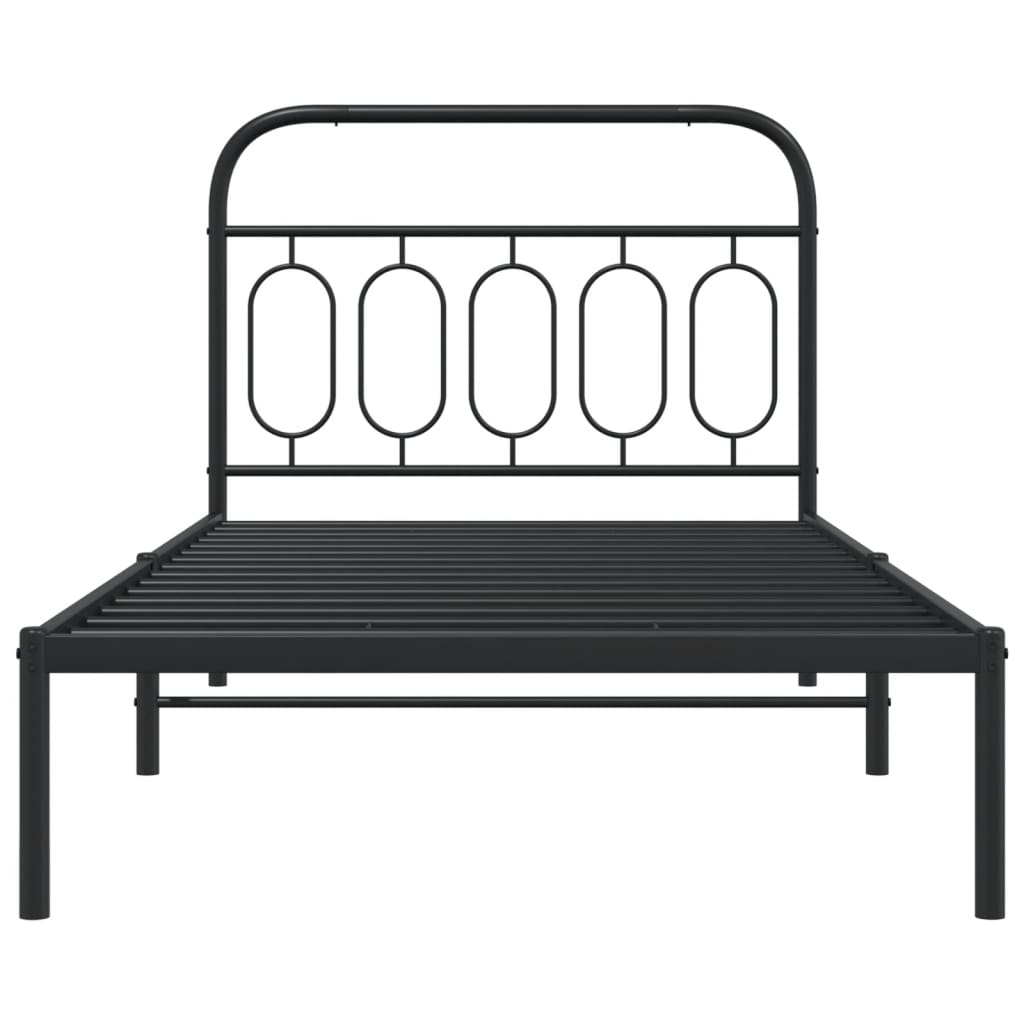 Metal Bed Frame Without Mattress With Headboard Black 100X190Cm