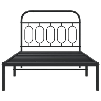 Metal Bed Frame Without Mattress With Headboard Black 100X190Cm