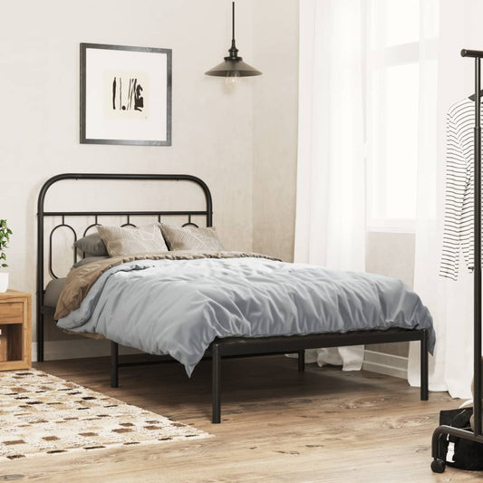 Metal Bed Frame Without Mattress With Headboard Black 100X190Cm