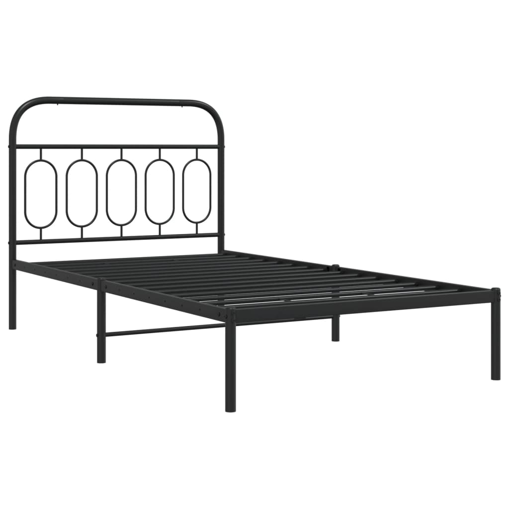 Metal Bed Frame Without Mattress With Headboard Black 107X203Cm