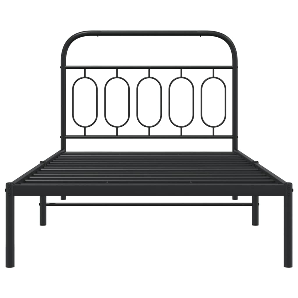 Metal Bed Frame Without Mattress With Headboard Black 107X203Cm