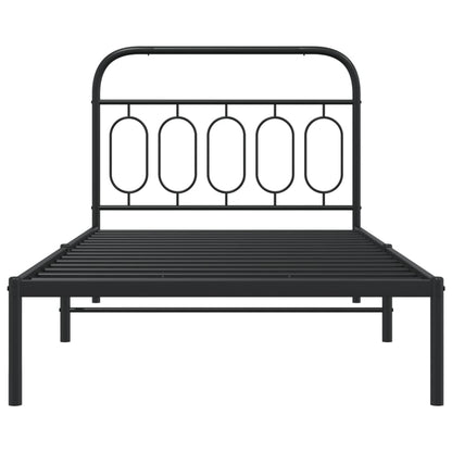 Metal Bed Frame Without Mattress With Headboard Black 107X203Cm