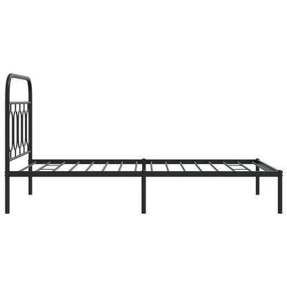 Metal Bed Frame Without Mattress With Headboard Black 107X203Cm