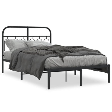 Metal Bed Frame Without Mattress With Headboard Black 120X190Cm