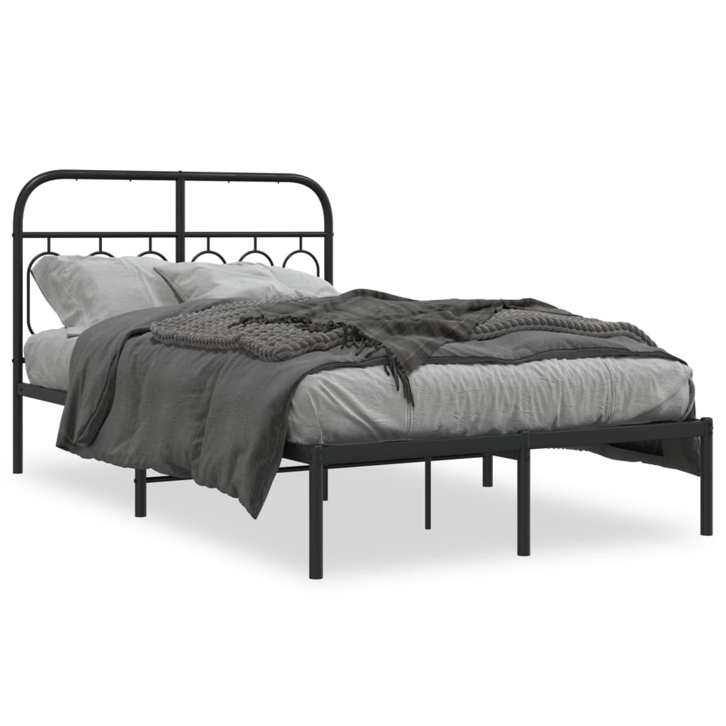 Metal Bed Frame Without Mattress With Headboard Black 120X200Cm